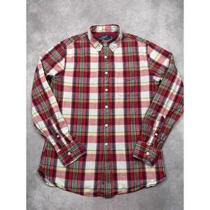Grayers Clothiers Men Small‎ Plaid Cotton Button Sleeve Shirt Red Yellow Preppy